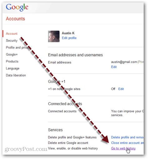 clear google account history.